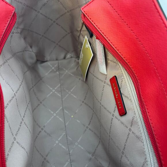 Michael Kors Purse jet set travel large chain tote shoulder bag bright red  MK - Picture 7 of 9